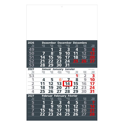 Geiger-Notes 3-Monats-Wandkalender Basic 2026, dunkelgrau