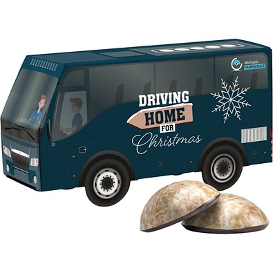 3D-Präsent Bus, Weiss 4er Lebkuchen Mini, inkl. Druck