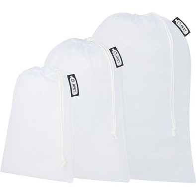 3er-Set recycelter Polyester-Zuziehbeutel, weiss