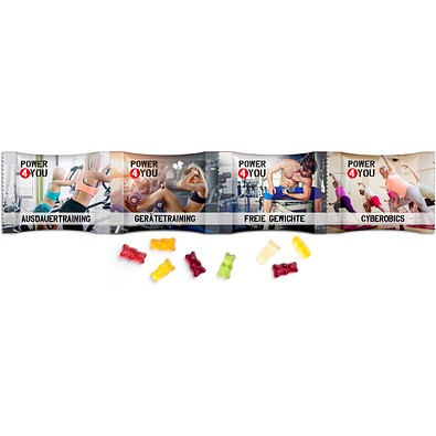 4er Kettenbeutel, 20 g, Gummibärchen, Folie weiß, inkl. Druck