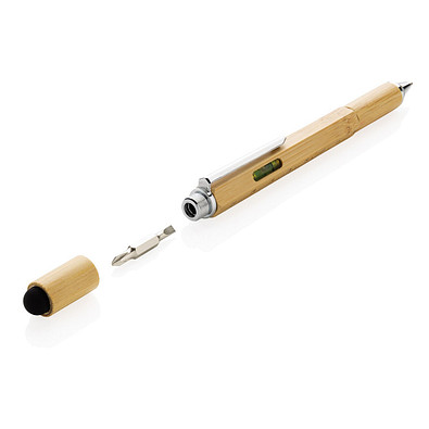 Bambus Tool Pen 5-in-1, blaue Mine, braun