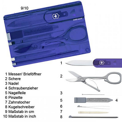 VICTORINOX Multifunktions-Set SwissCard, blau/transparent