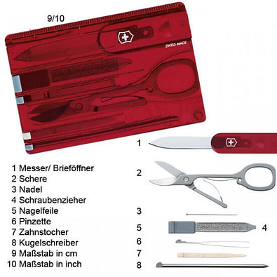 VICTORINOX Multifunktions-Set SwissCard, rot/transparent