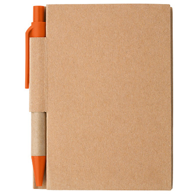 Notizbuch mit Kugelschreiber Mini, liniert, natur/orange