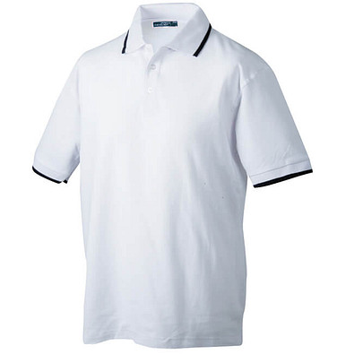 JAMES & NICHOLSON Herren Poloshirt Pique, weiß/dunkelblau, XL