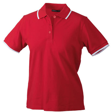JAMES & NICHOLSON Damen Poloshirt Pique, rot/weiß, S