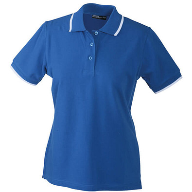 JAMES & NICHOLSON Damen Poloshirt Pique, blau/weiß, XL