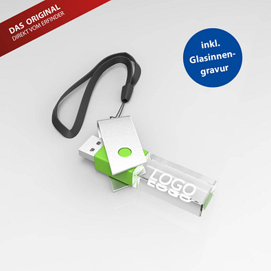USB-Stick TURN 3D inkl. Gravur, 16 GB, grün