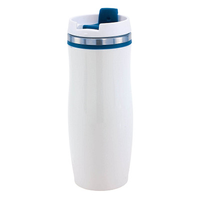 Metall-Isolierbecher Smooth, 400 ml, weiß/dunkelblau