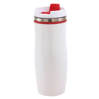 Metall-Isolierbecher Smooth, 400 ml, weiß/rot