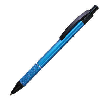 Metall-Druckkugelschreiber Mallorca, blaue Mine, blau-metallic
