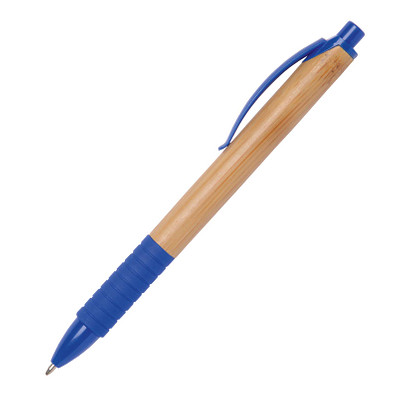 Bambus-Druckkugelschreiber, blaue Mine, Blau