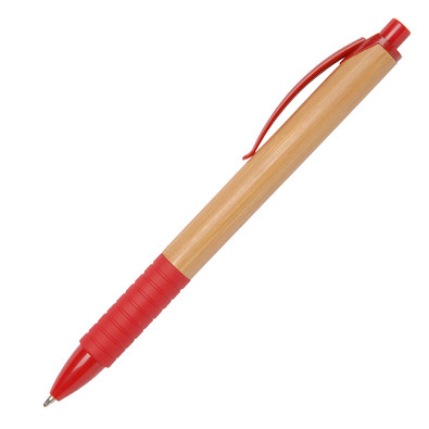 Bambus-Druckkugelschreiber, blaue Mine, Rot