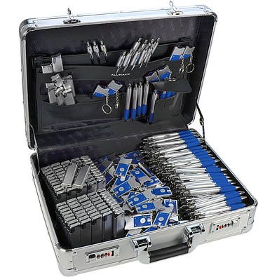 Werbe-Sparset im Koffer, 501-tlg., inkl. Druck, silber/blau