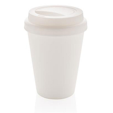 XD COLLECTION Wiederverwendbarer doppelwandiger Kaffeebecher, 300 ml, weiß