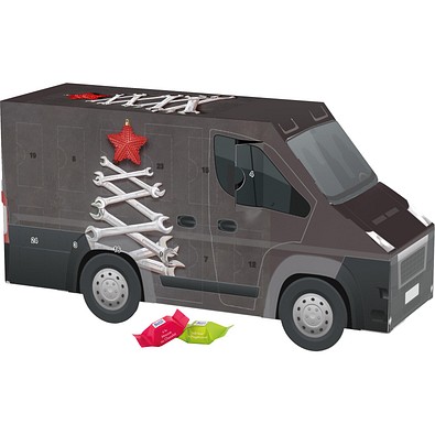 Adventskalender Transporter, Ritter SPORT Schokowürfel, Schraubenschlüssel-Tanne