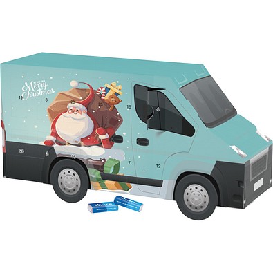 Adventskalender Transporter, share Schokotäfelchen, Weihnachtsmann im Kamin