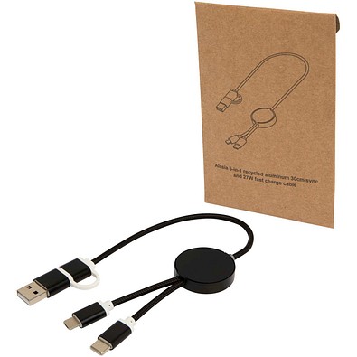 Alasia 30 cm 5-in-1 Kabel aus recyceltem Kunststoff für Datenübertragung und 27W Schnellladung, schwarz