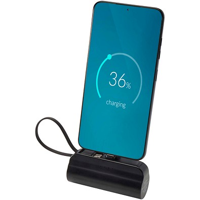 Alnair 10 W 5000 mAh Typ C Powerbank aus recyceltem Kunststoff mit integriertem Klappständer und 2 in 1 Kabel, schwarz