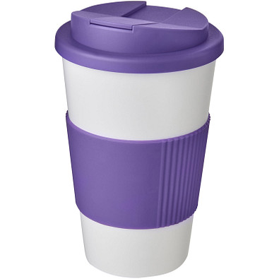 Americano® 350 ml Isolierbecher mit Schutzring & auslaufsicherem Schraubverschluss, weiß/lila