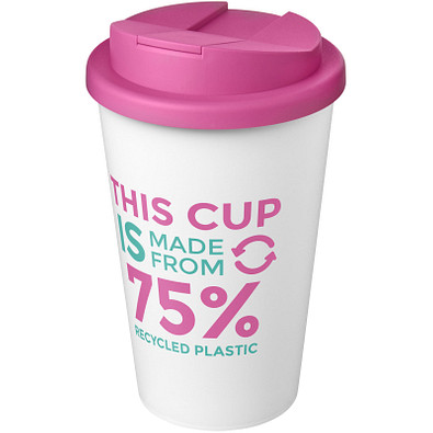 Americano® Eco 350 ml recycelter Becher mit auslaufsicherem Deckel, rosa