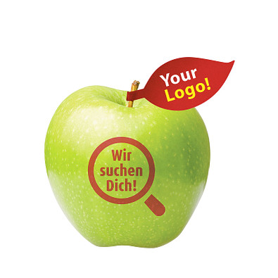 Apfel grün "Lupe" mit Apfelblatt
