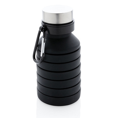 XD COLLECTION Auslaufgeschützte faltbare Silikonflasche, 550 ml, schwarz