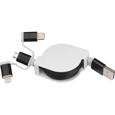 Ausziehbares Ladekabel 3in1, schwarz