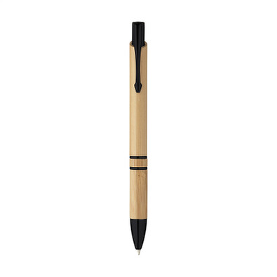 Bambus-Kugelschreiber Bamboo IV, Beschläge schwarz, Mine blau