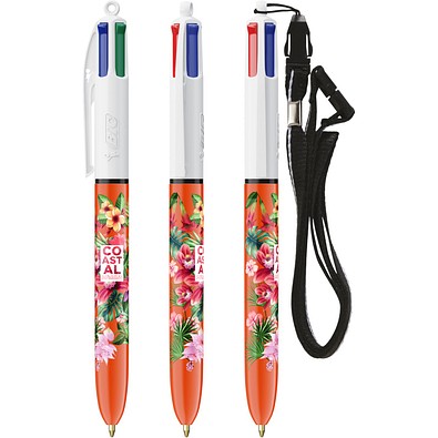 BIC® 4 Colours® Fine mit Lanyard-Kugelschreiber Weiß/Orange