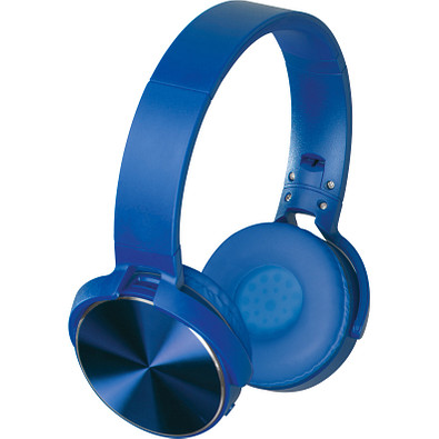 Bluetooth Kopfhörer mit Metallplatten auf den Ohrmuscheln, blau