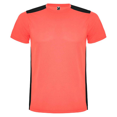 Detroit T-Shirt Unisex aus recyceltem Material, Fluor Coral / schwarz, S