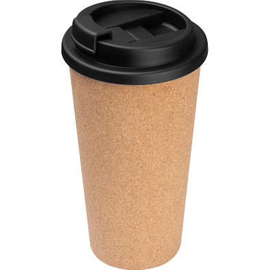 Doppelwandiger Trinkbecher mit Korkoberfläche, beige