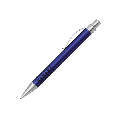 Druckkugelschreiber Porto, blaue Mine, Blau-Metallic