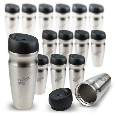 Edelstahl-Isolierbecher-Set, 24-tlg., Inkl. Gravur, 460 ml, silber/schwarz