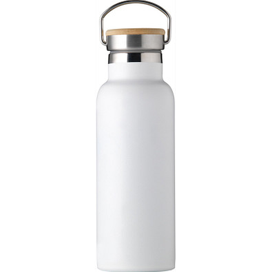 Isolierflasche Helsinki mit Bambusdeckel, 500 ml, weiß Isolierflasche Helsinki mit Bambusdeckel, 500 ml, weiß
