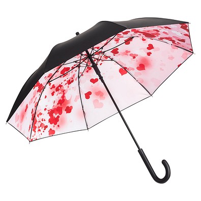 FARE® AC-Stockschirm Nature, schwarz/Herzen-Design
