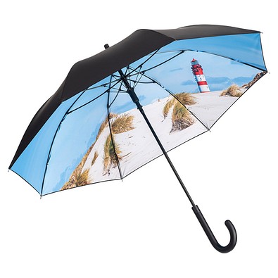 FARE® AC-Stockschirm Nature, schwarz/Leuchtturm-Design