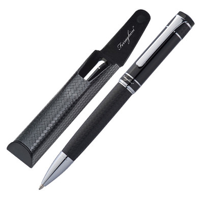 Ferraghini Drehkugelschreiber in Etui, blaue Mine, schwarz