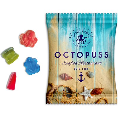 Fruchtgummi Sonderformen, 10 g, Folie transparent, inkl. Druck