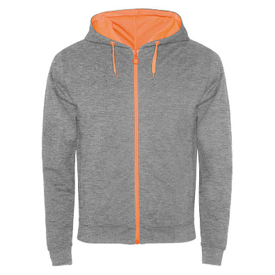 Fuji Kaputzensweatjacke Unisex, heather grau / Fluor Orange, 2XL