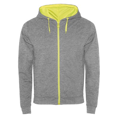 Fuji Kaputzensweatjacke Unisex, heather grau / Fluor Yellow, L