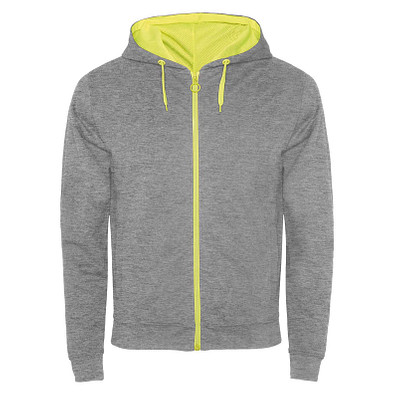 Fuji Kaputzensweatjacke Unisex, heather grau / Fluor Yellow, XL