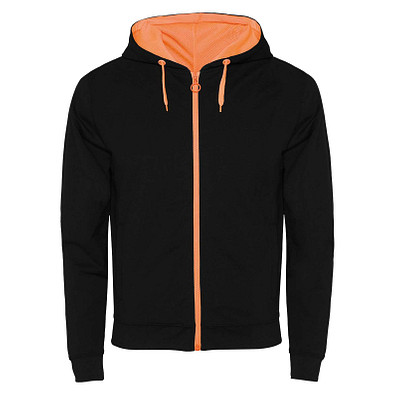 Fuji Kaputzensweatjacke Unisex, schwarz / Fluor Orange, M
