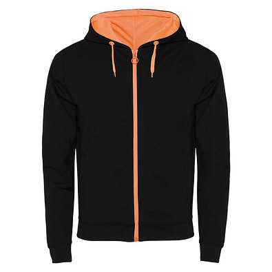 Fuji Kaputzensweatjacke Unisex, schwarz / Fluor Orange, S