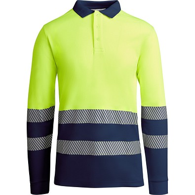 Sicherheits-Langarm-Poloshirt, XXXL, Marineblau/Neon-Gelb