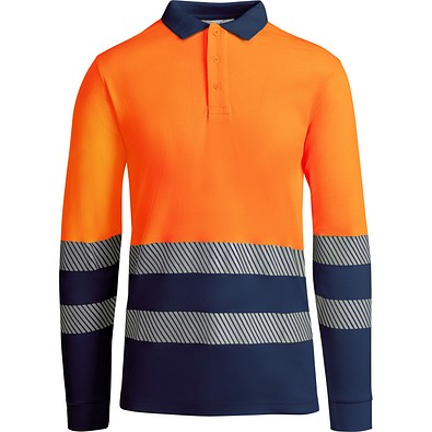 Sicherheits-Langarm-Poloshirt, XXXL, Marineblau/Neon-Orange