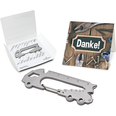 Geschenkartikel: ROMINOX® Key Tool Truck / LKW (22 Funktionen) im Motiv-Mäppchen Danke, silber