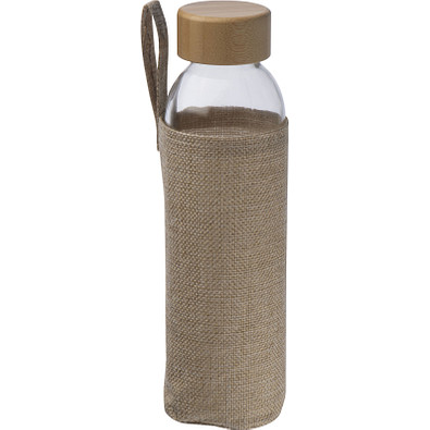 Glasflasche mit Juteummantelung 500 ml, transparent
