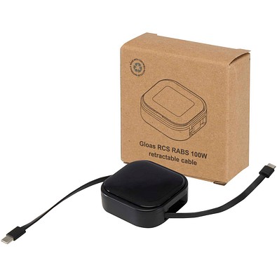 Gloas Aufrollbares 5 in 1 Kabel aus Recyclingmaterial mit Datensynchronisierung und 100 W Schnellladefunktion sowie Smartphone Toolkit, schwarz